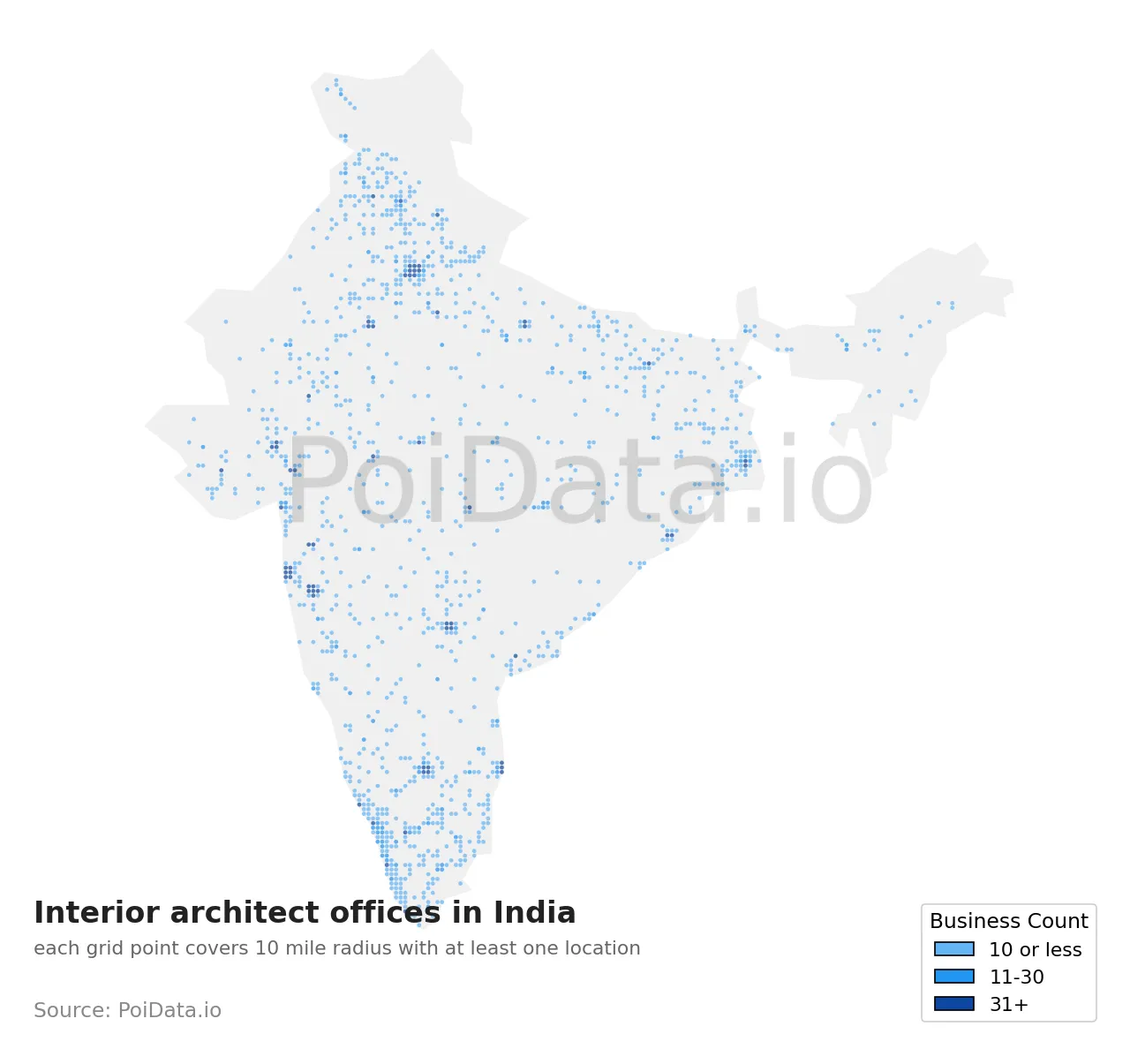 Interior architect office density map for India
