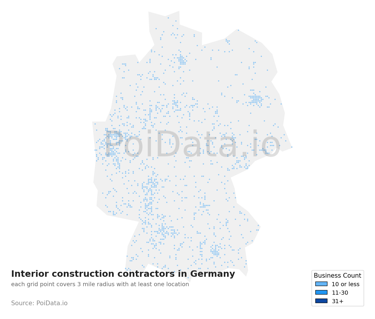 Interior construction contractor density map for Germany