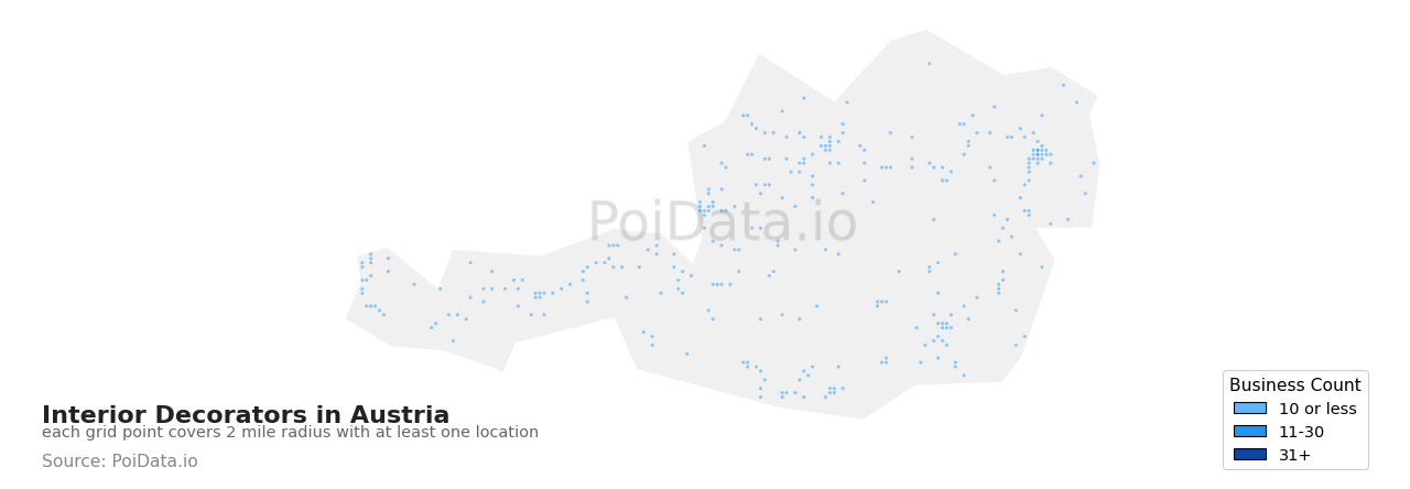 Interior Decorator density map for Austria