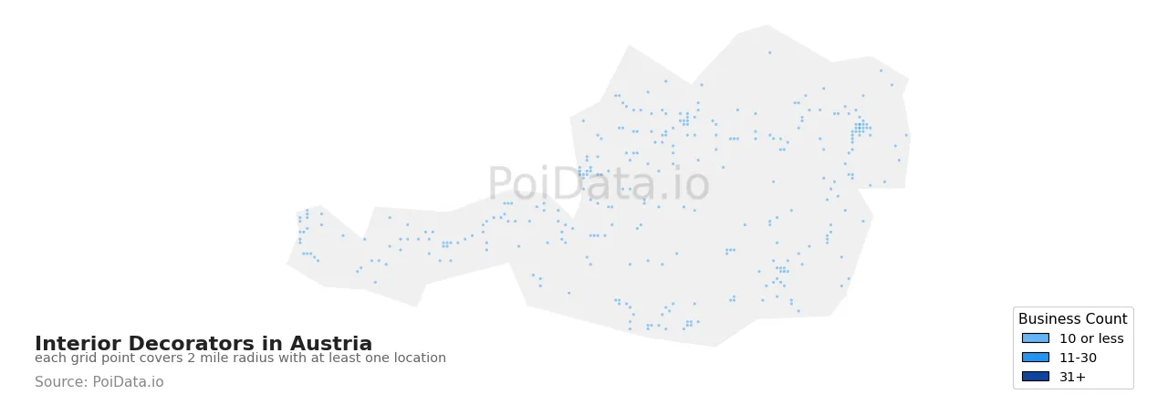 Interior Decorator density map for Austria