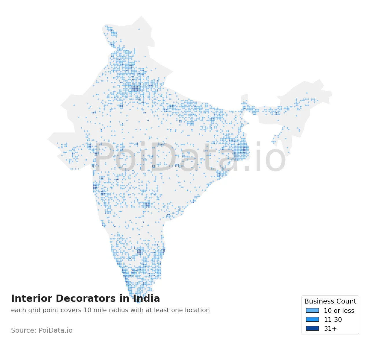 Interior Decorator density map for India