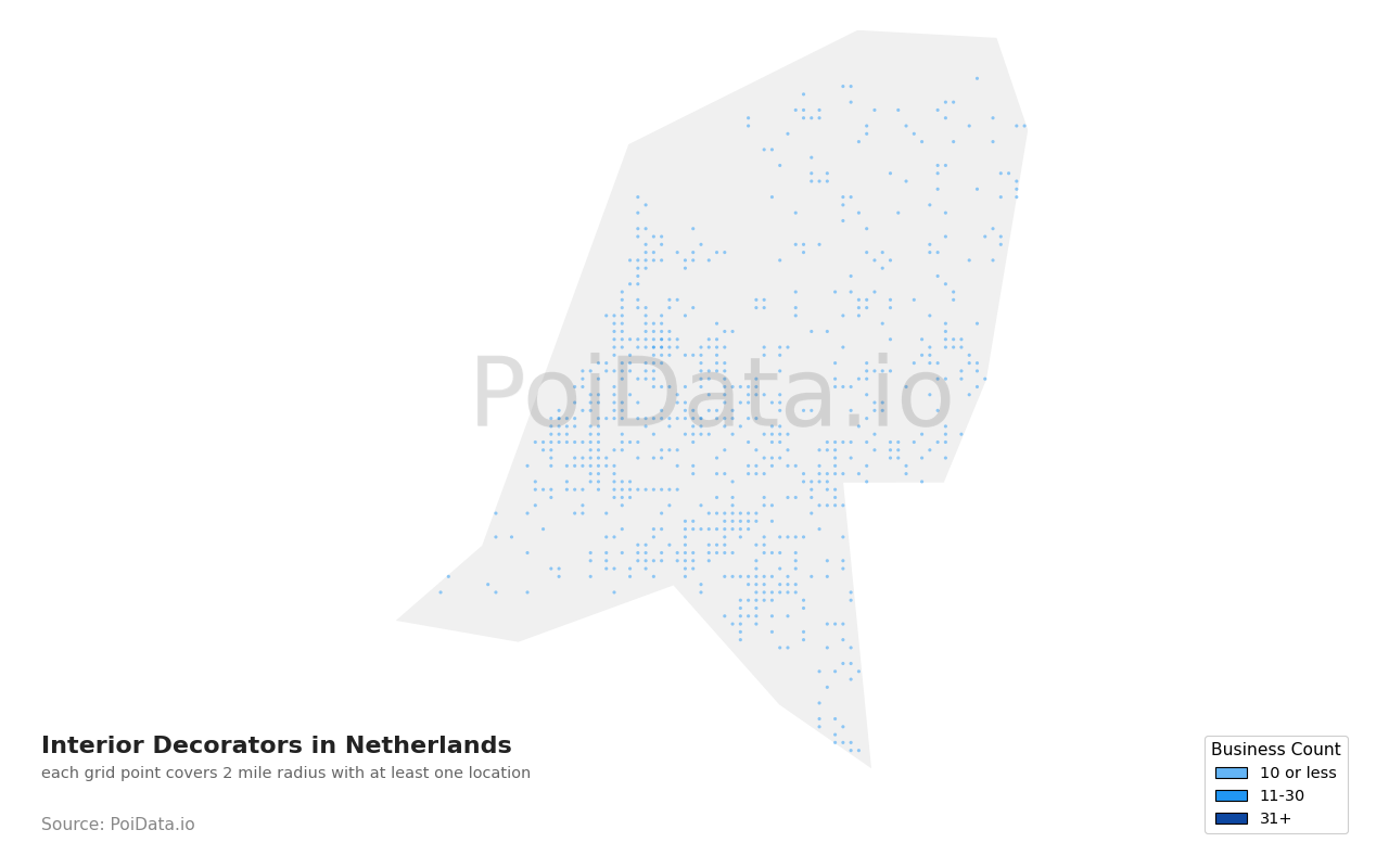 Interior Decorator density map for Netherlands