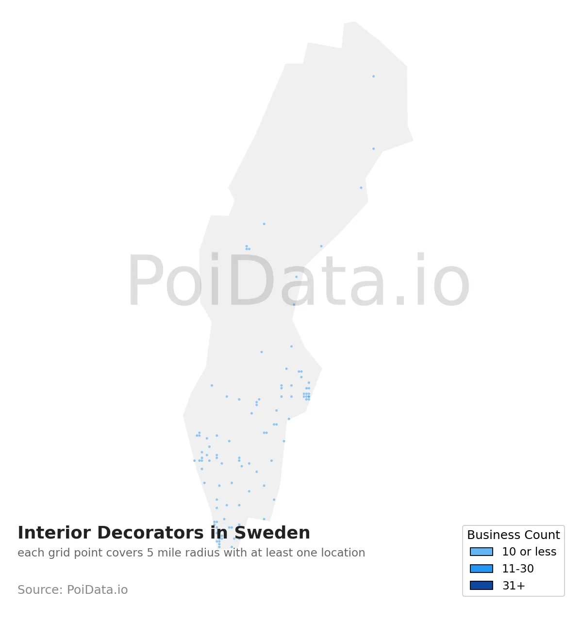 Interior Decorator density map for Sweden
