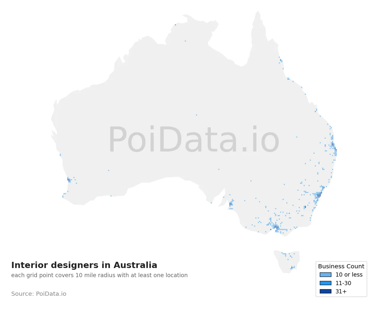 Interior designer density map for Australia