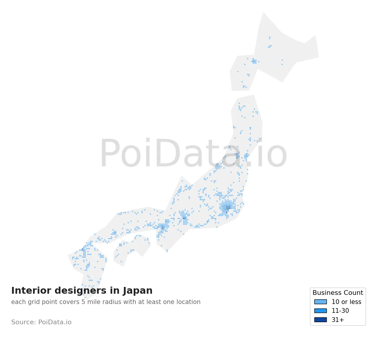 Interior designer density map for Japan