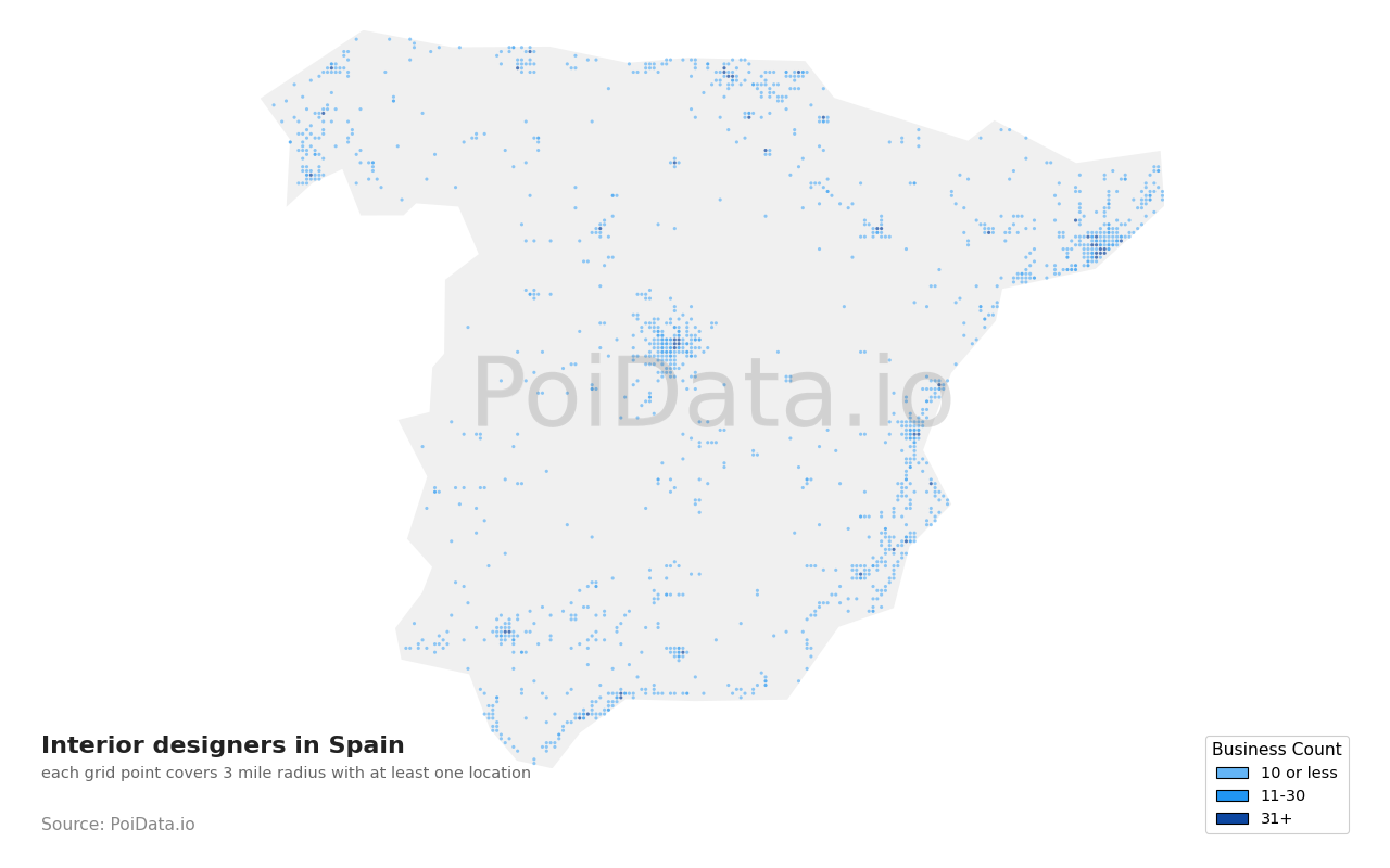 Interior designer density map for Spain