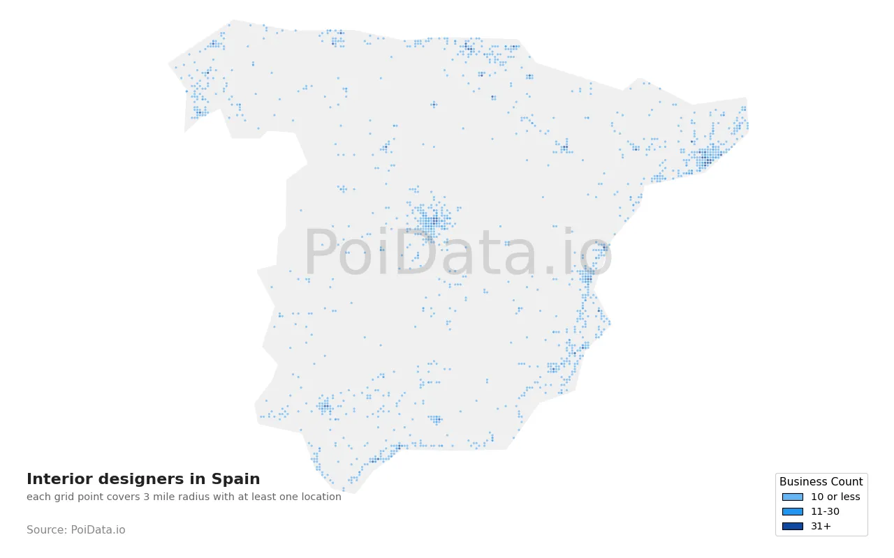 Interior designer density map for Spain