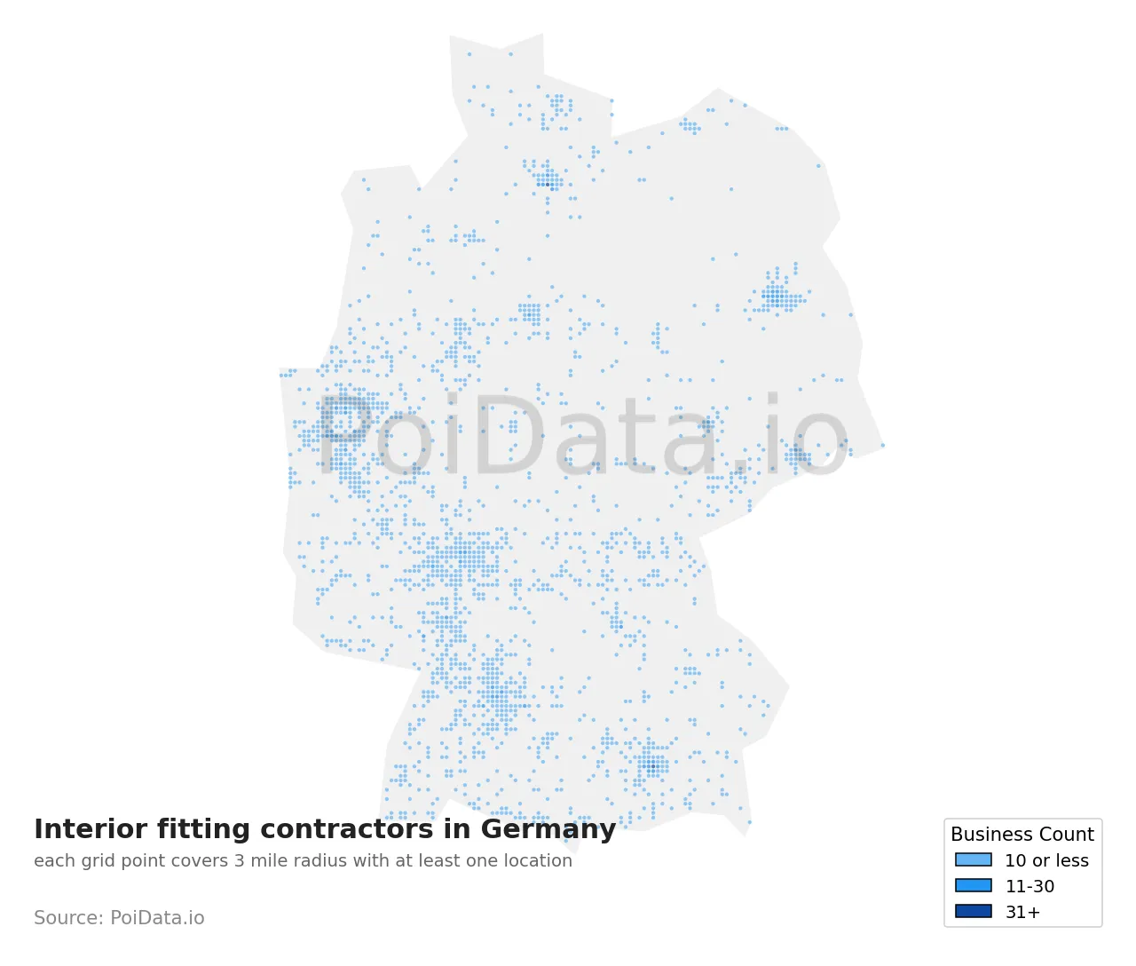 Interior fitting contractor density map for Germany