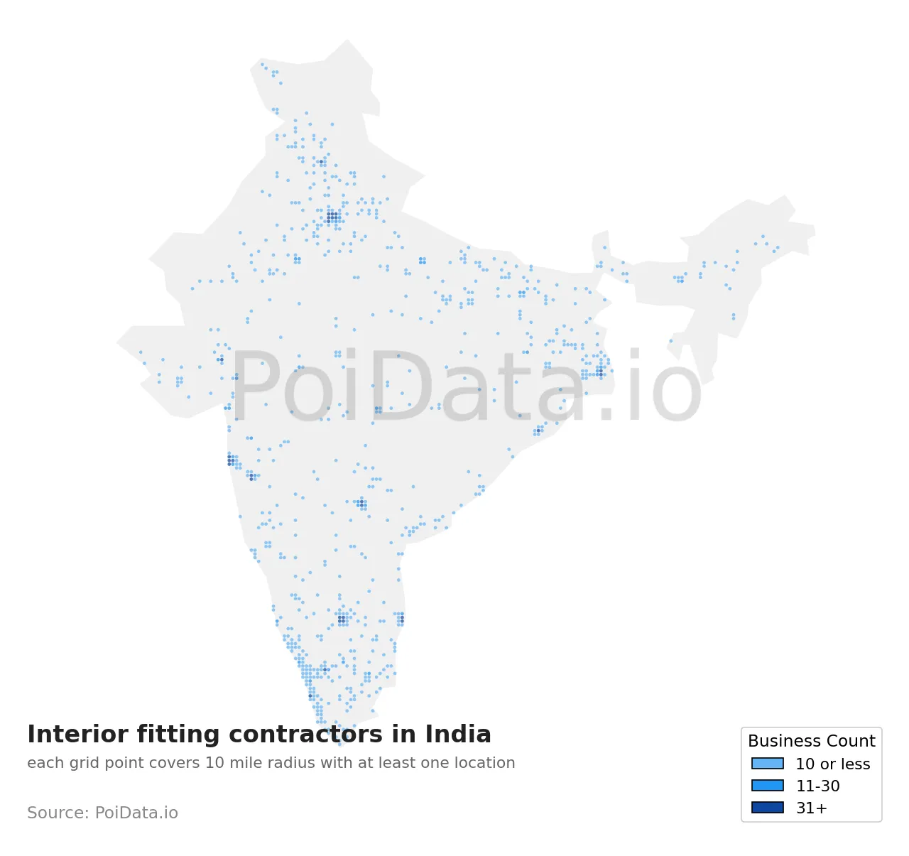 Interior fitting contractor density map for India