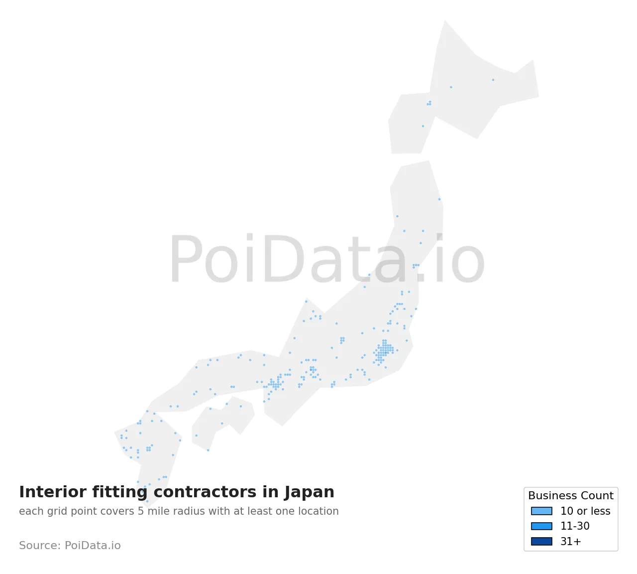 Interior fitting contractor density map for Japan