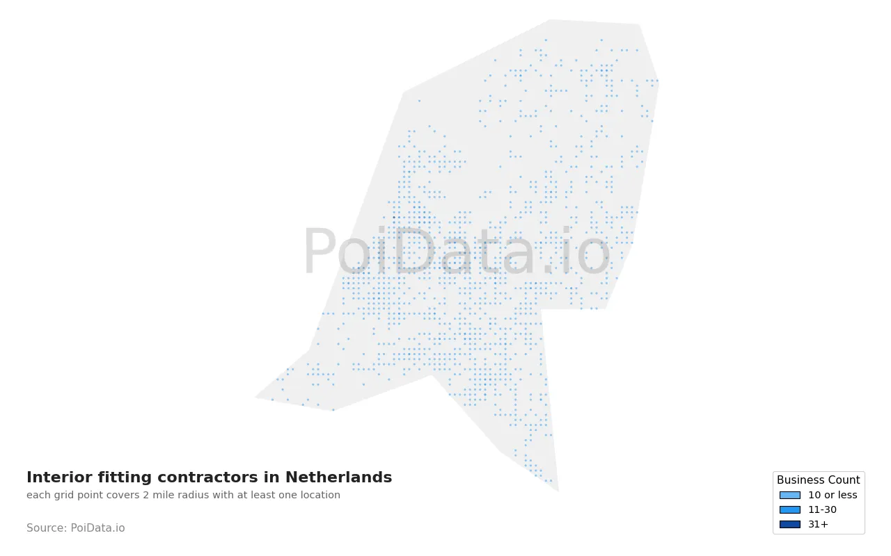 Interior fitting contractor density map for Netherlands