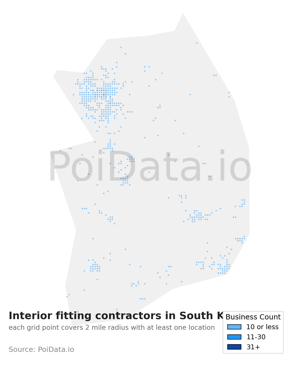 Interior fitting contractor density map for South Korea