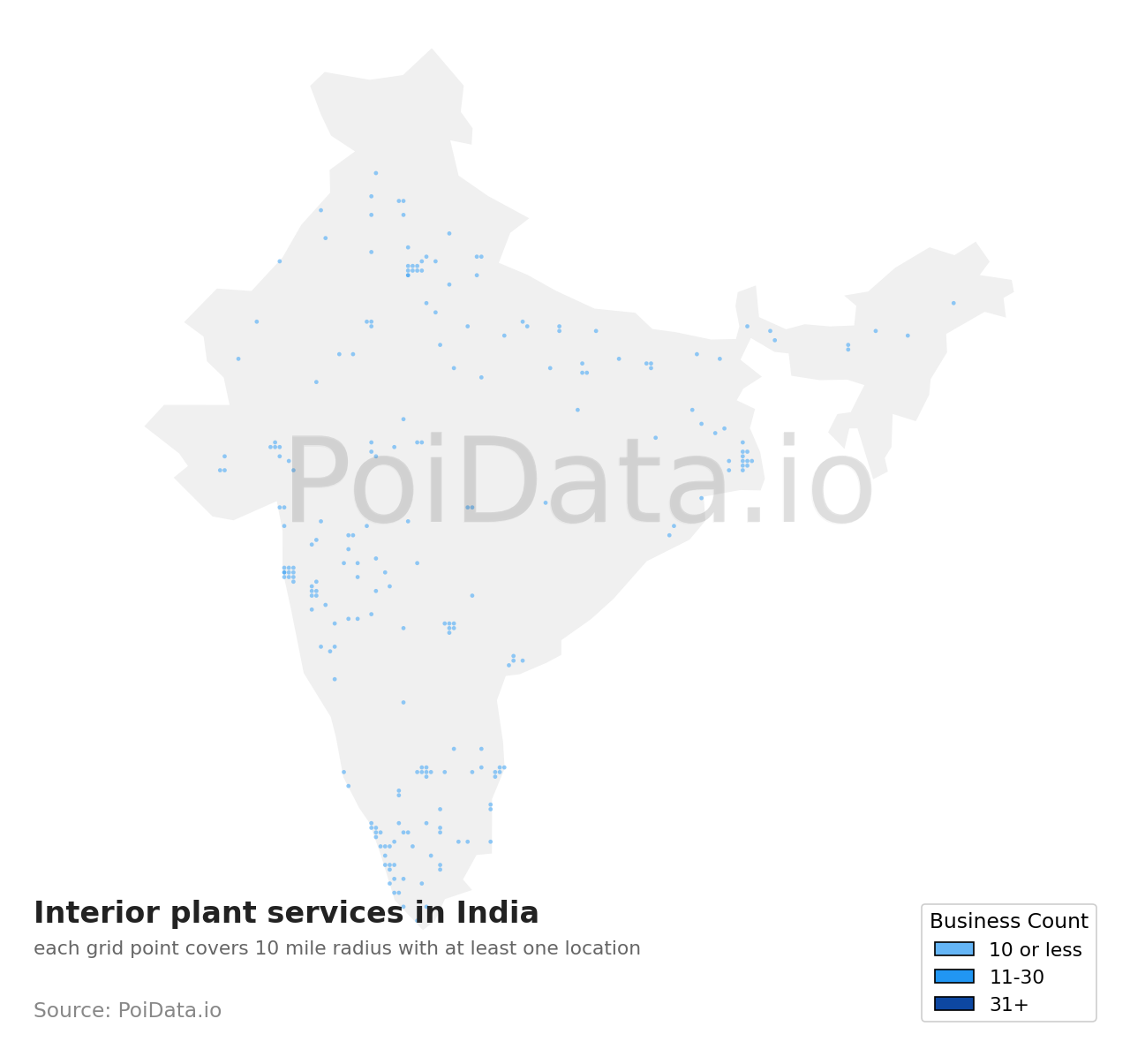 Interior plant service density map for India