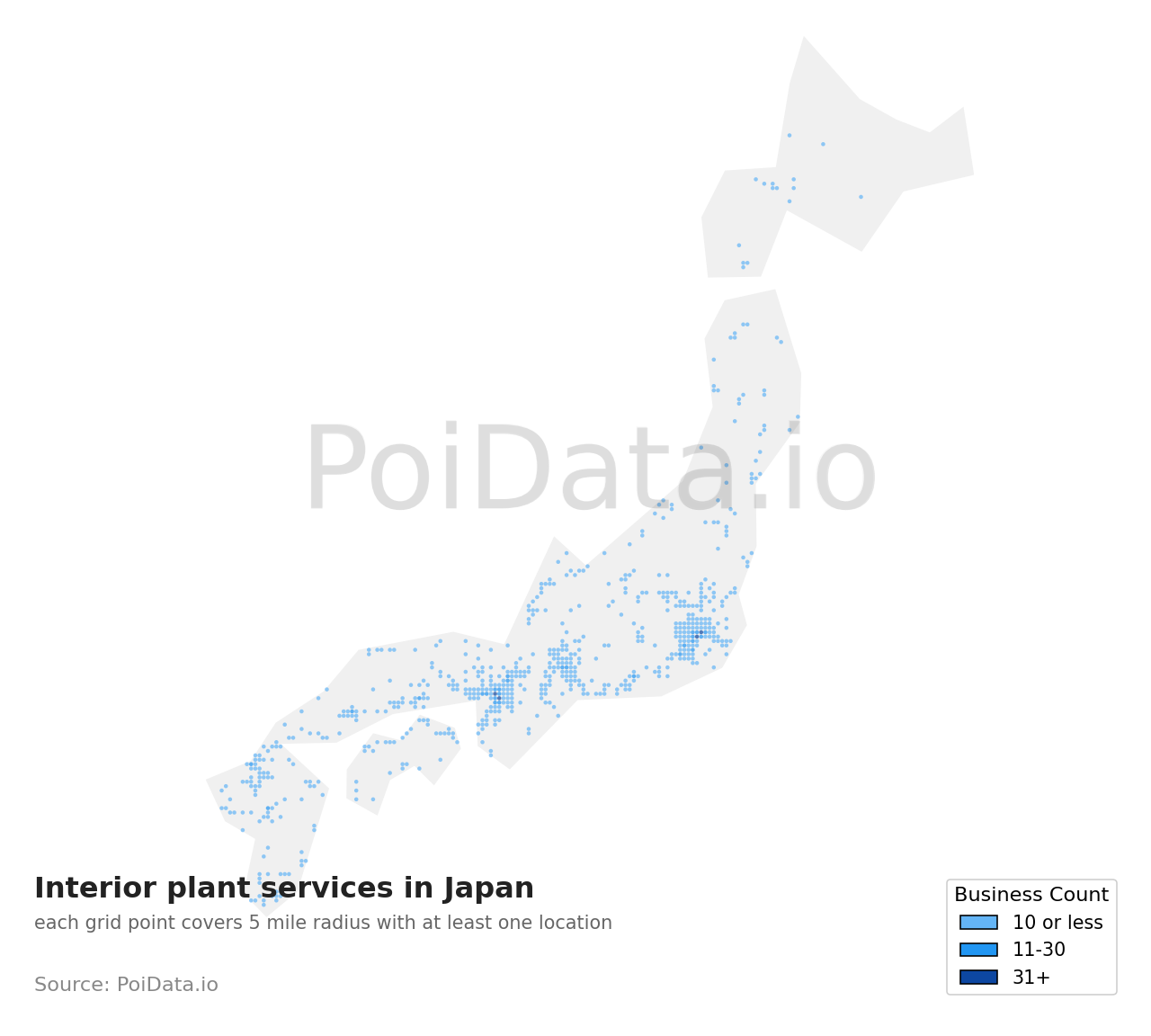 Interior plant service density map for Tokyo, Japan