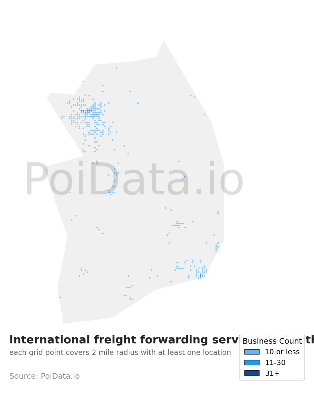 International freight forwarding service density map for South Korea