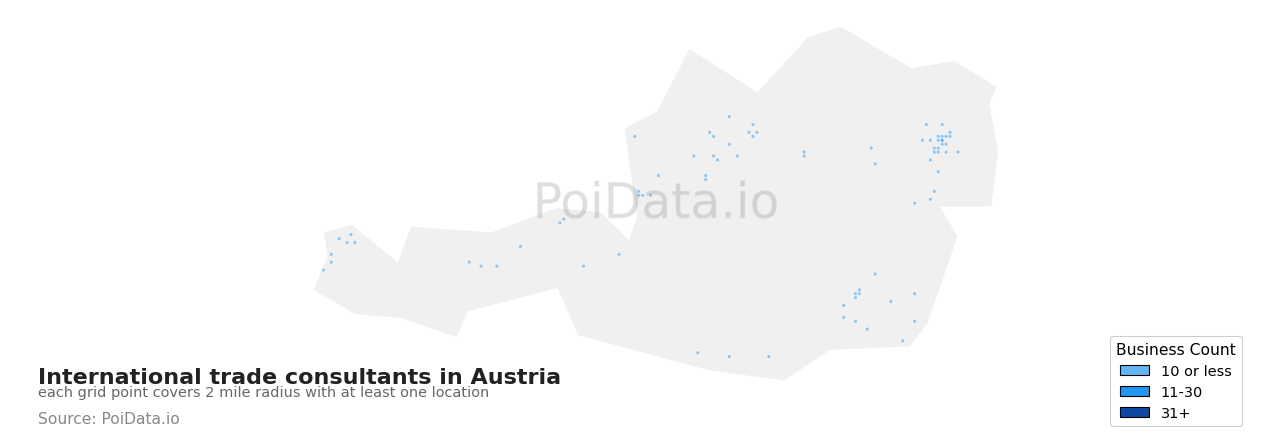 International trade consultant density map for Austria