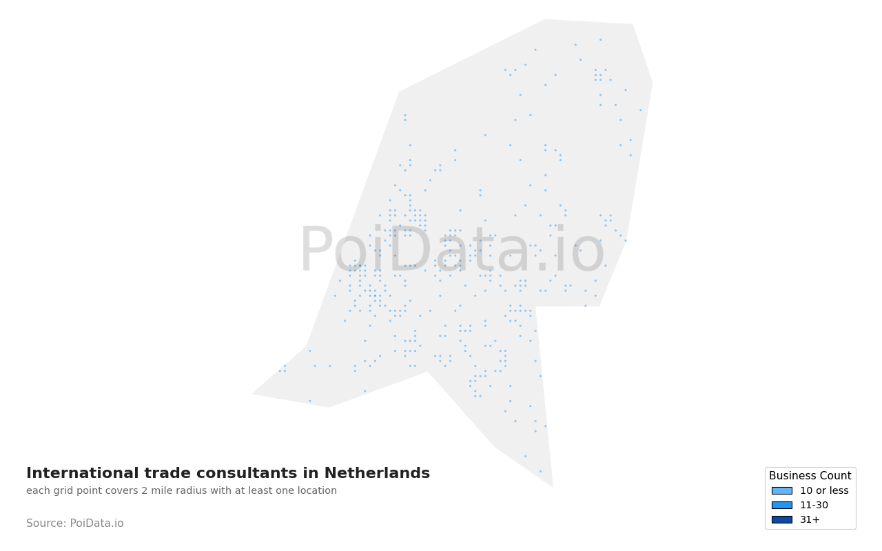 International trade consultant density map for Netherlands