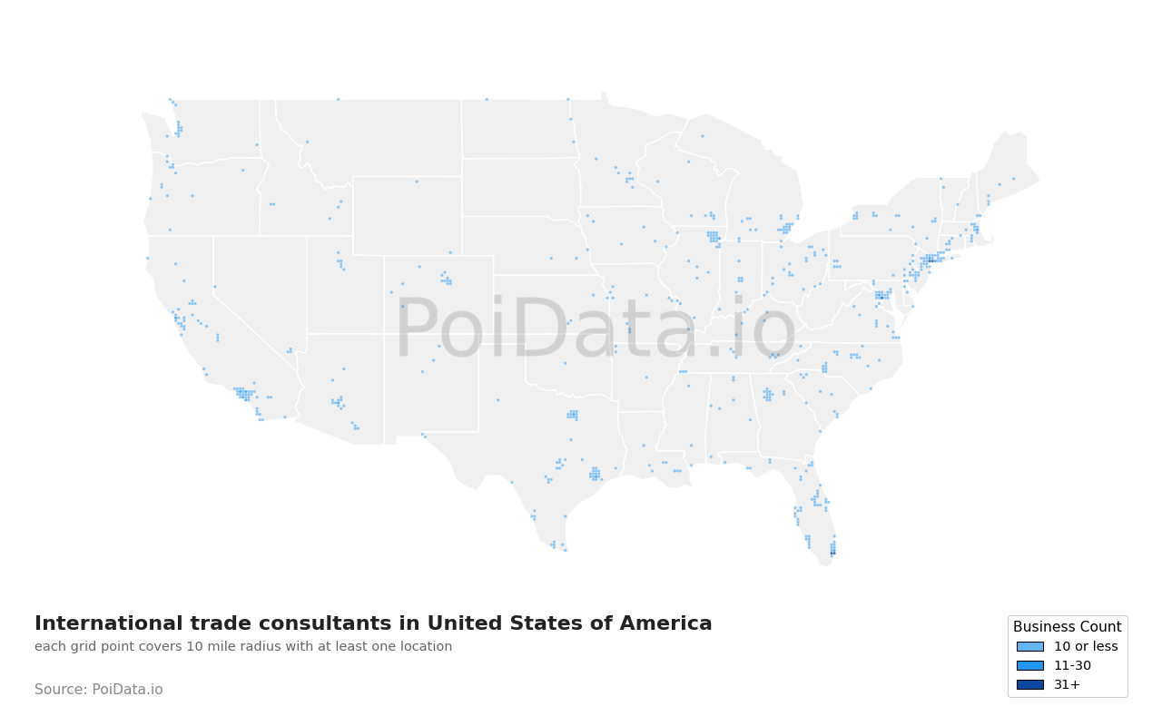 International trade consultant density map for Arizona, United States