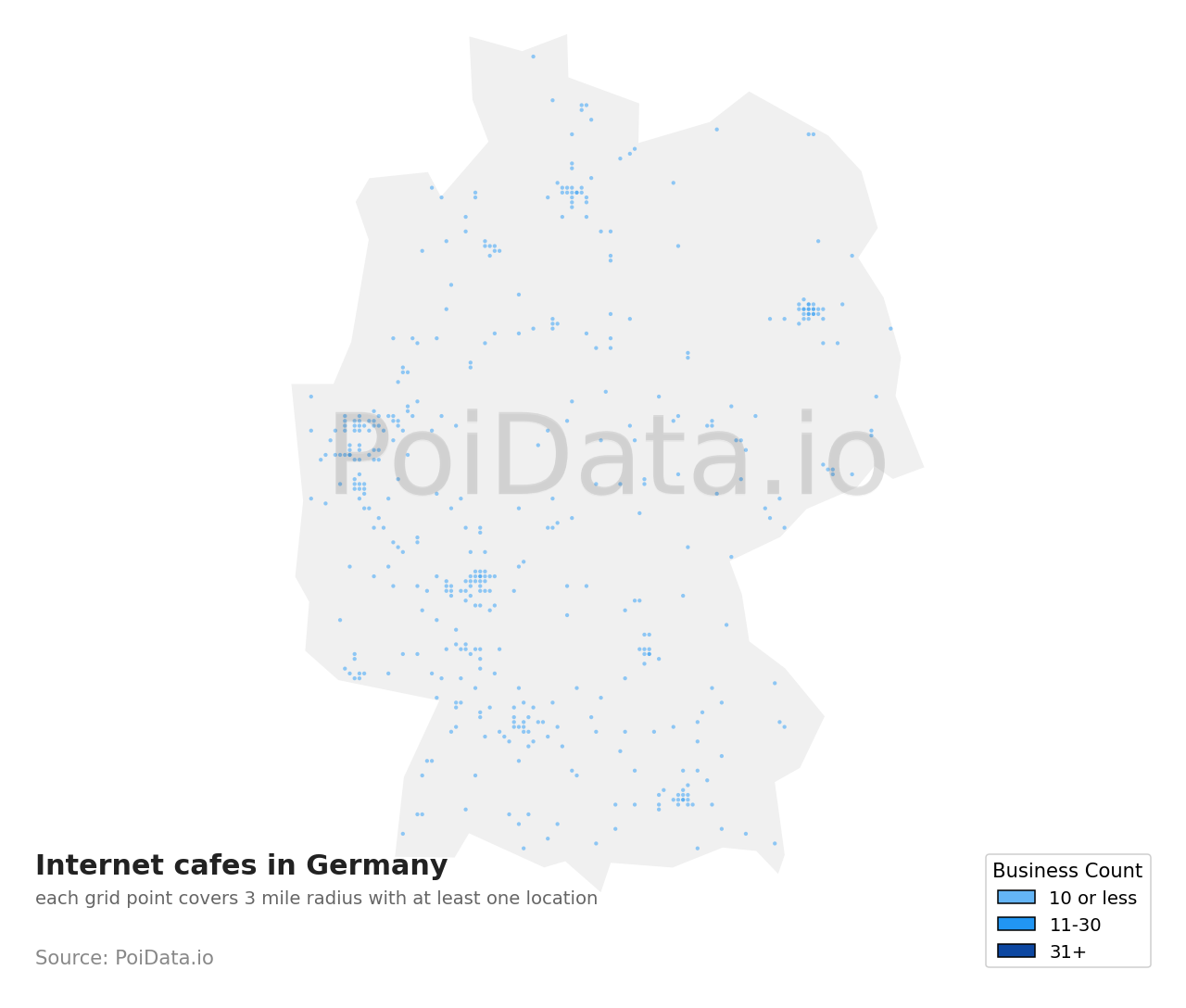 Internet cafe density map for Germany