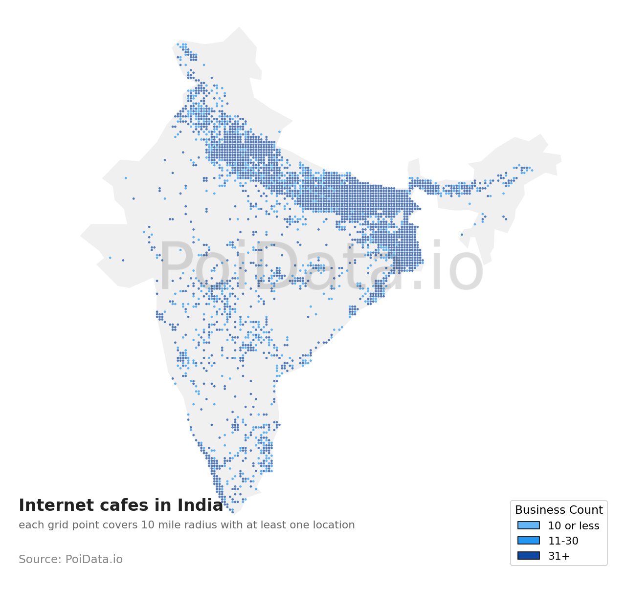 Internet cafe density map for India