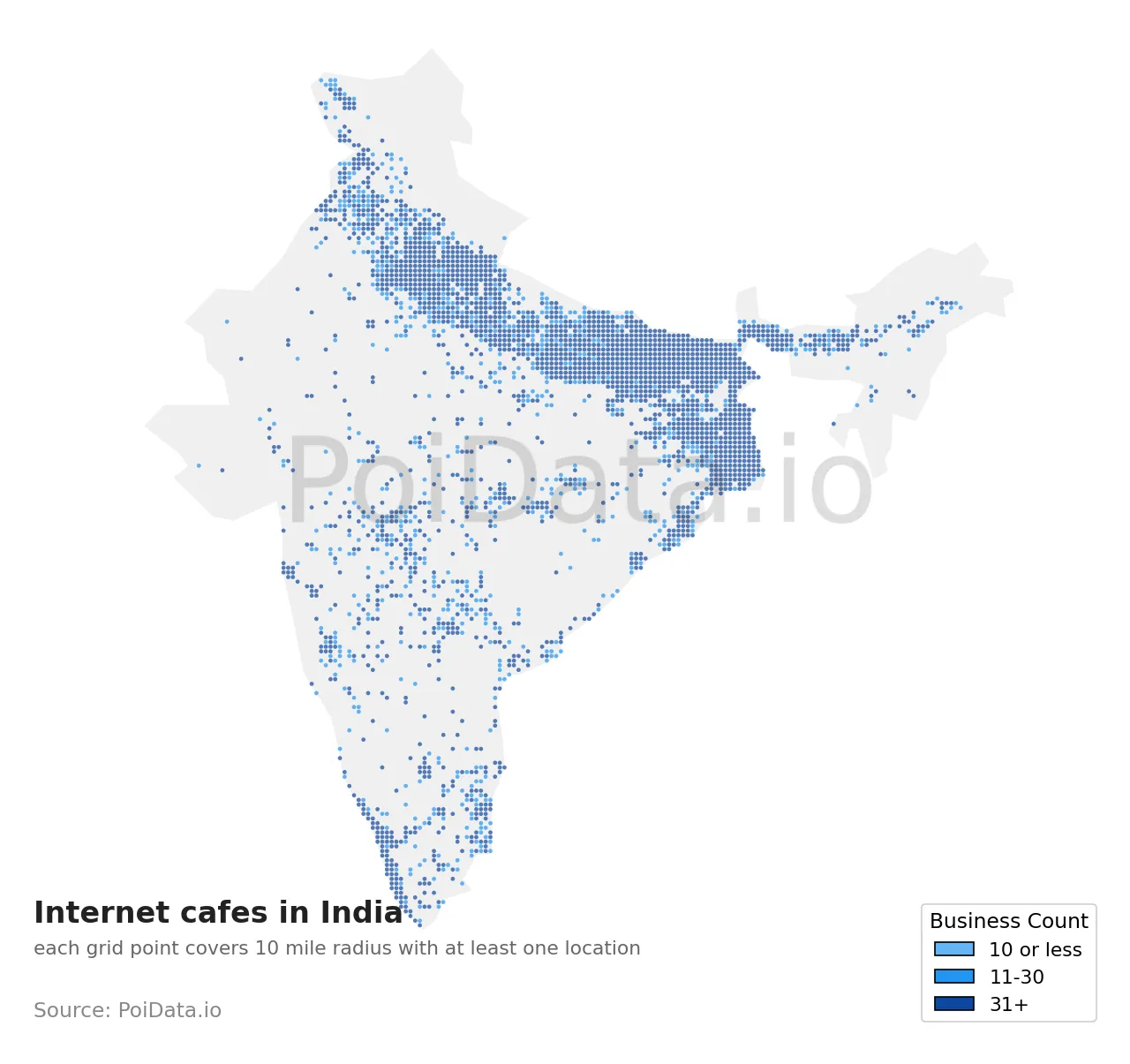 Internet cafe density map for India
