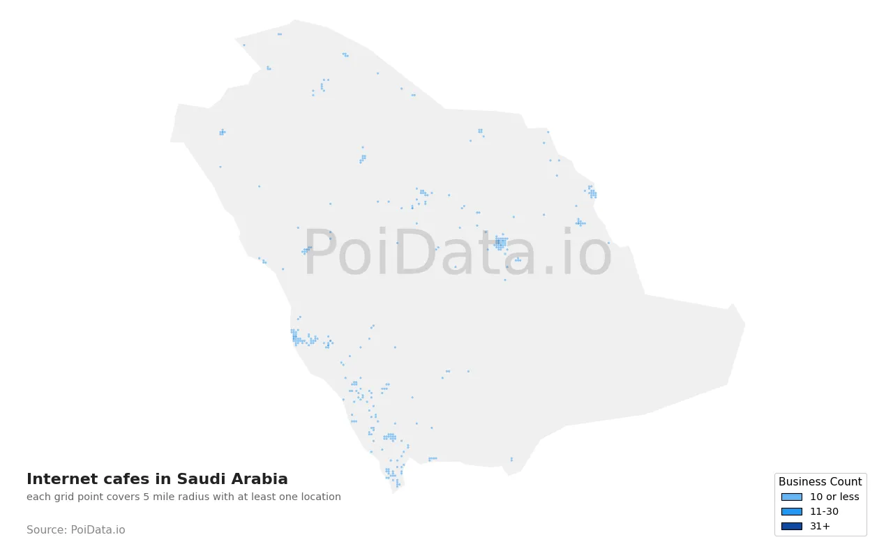 Internet cafe density map for Saudi Arabia