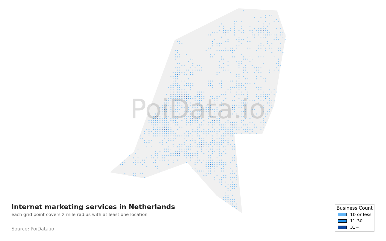 Internet marketing service density map for Netherlands