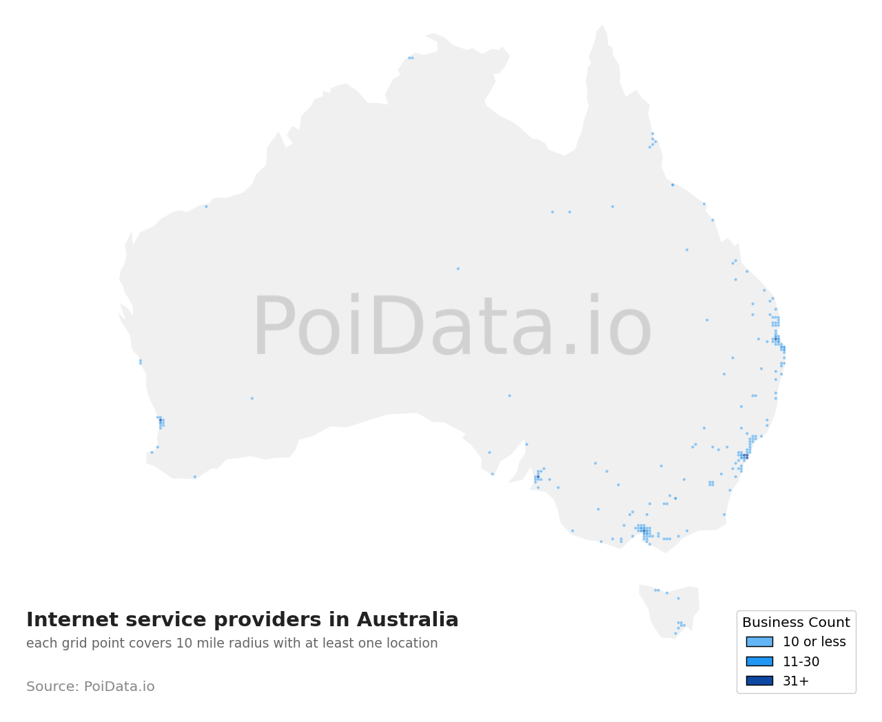 Internet service provider density map for Victoria, Australia