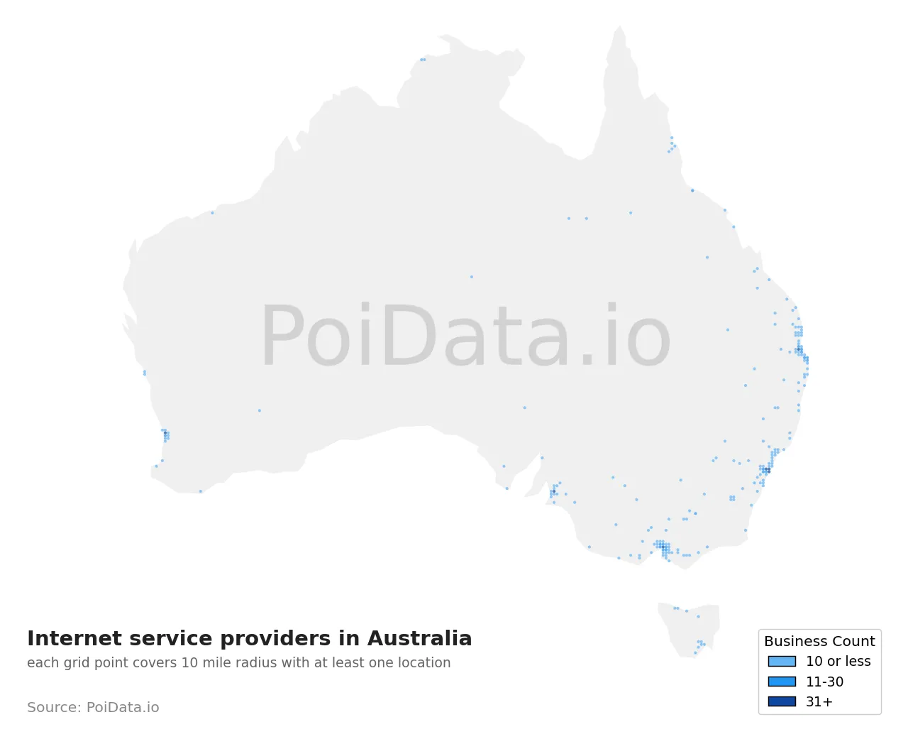 Internet service provider density map for Australia
