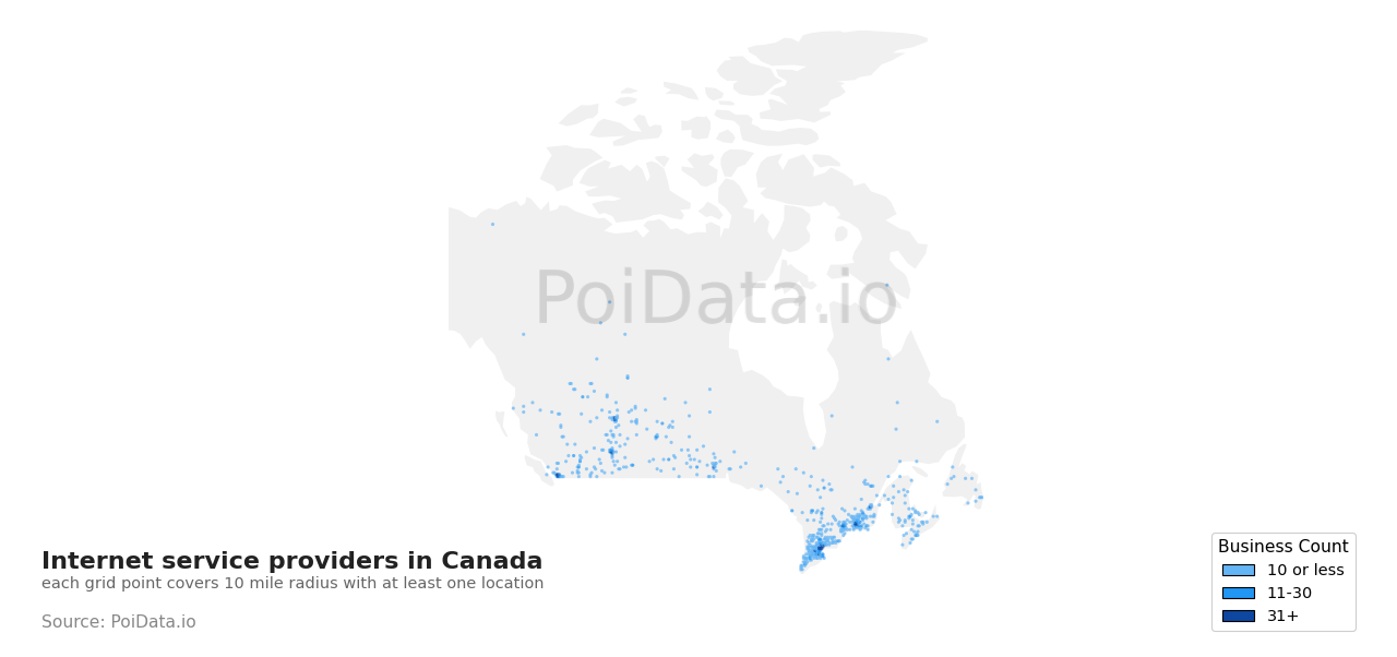 Internet service provider density map for Canada