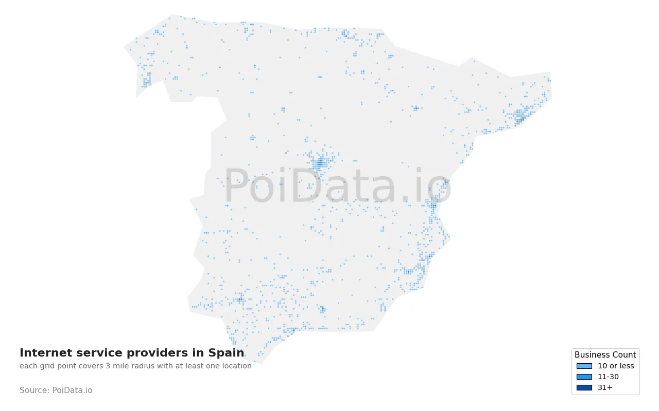 Internet service provider density map for Spain
