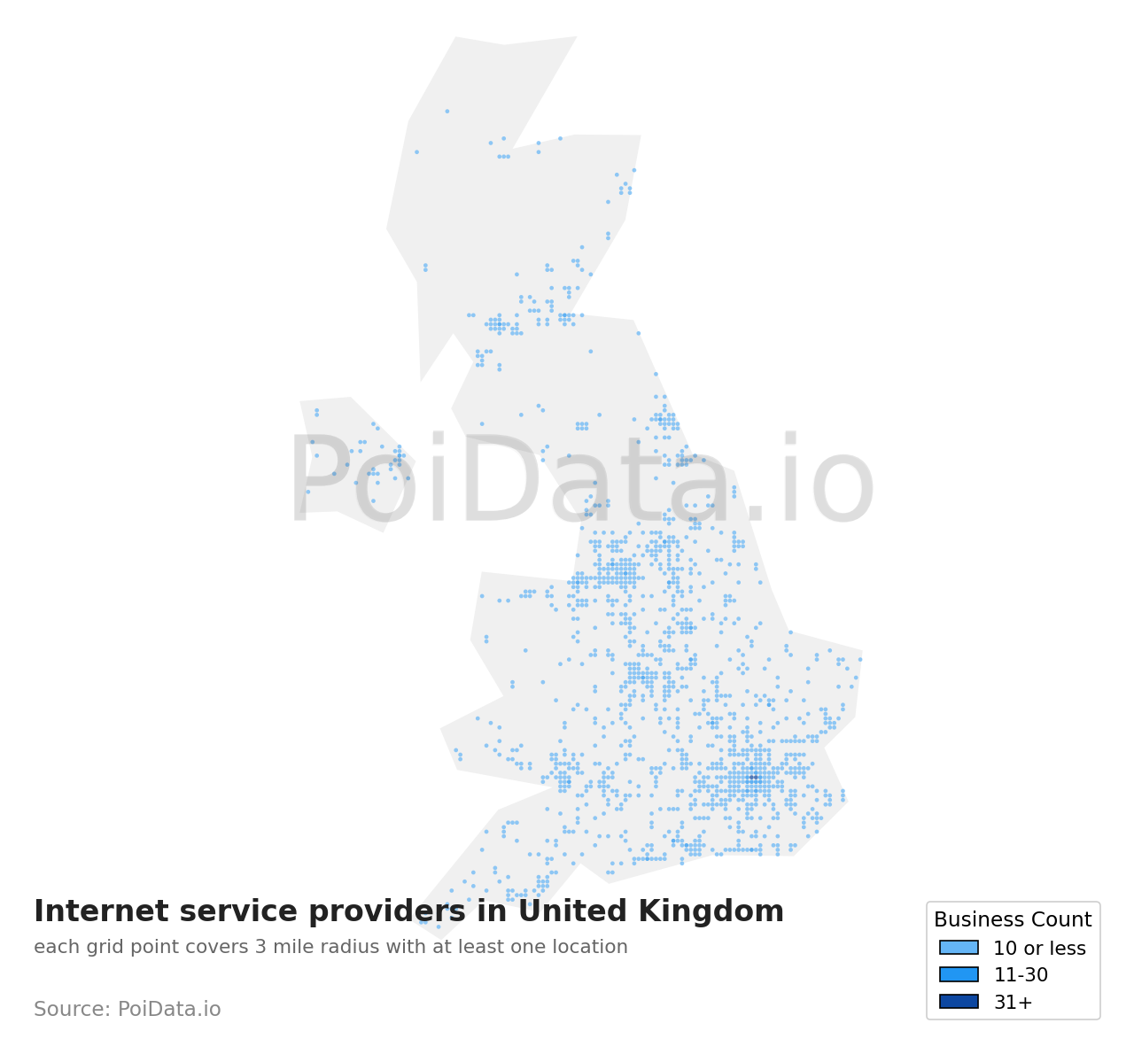 Internet service provider density map for United Kingdom