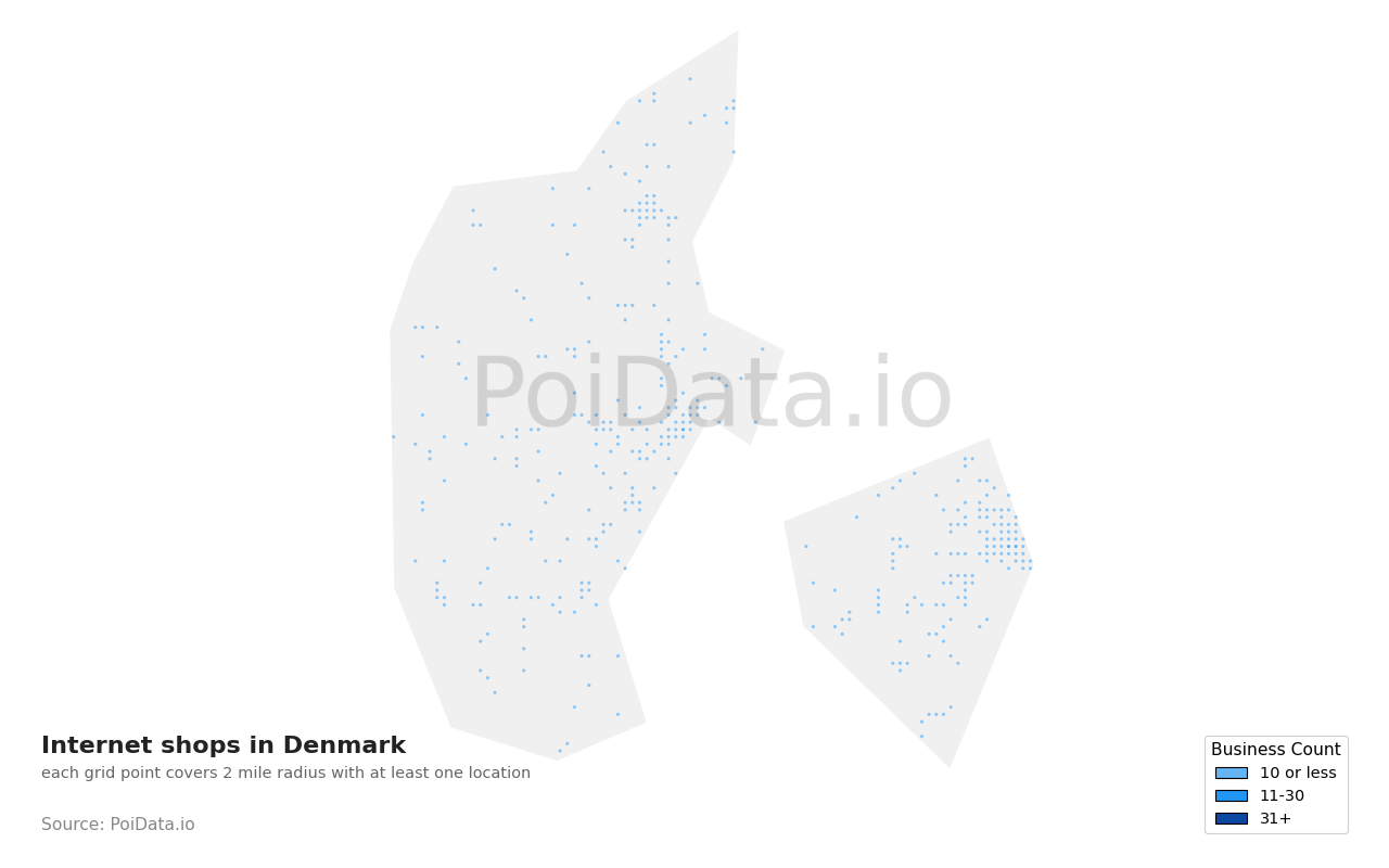 Internet shop density map for Denmark