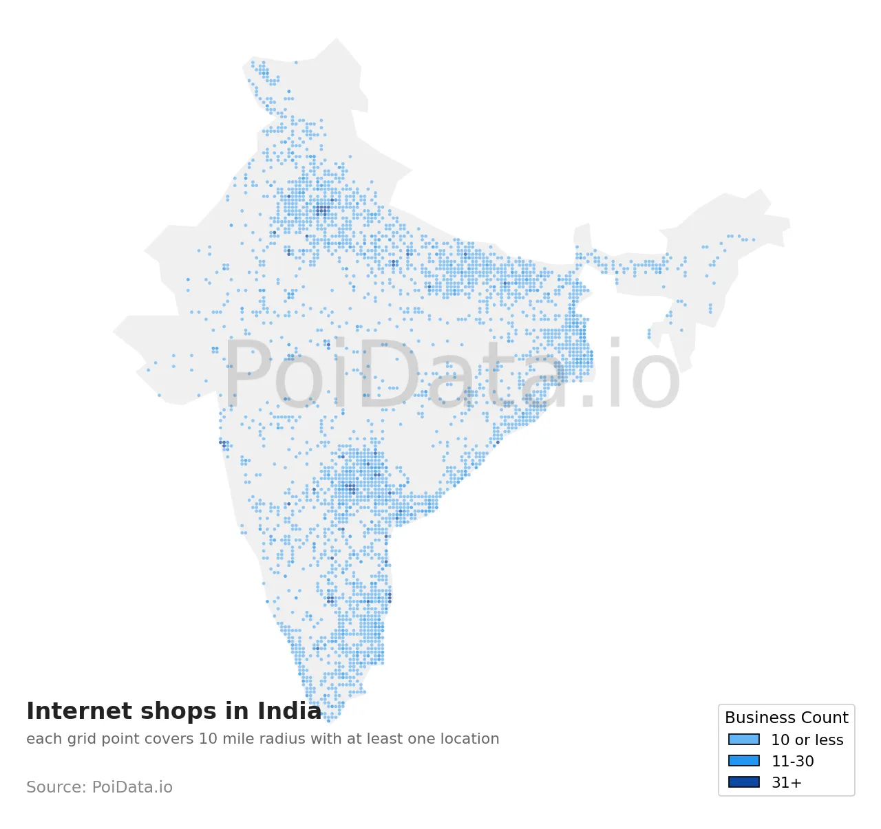 Internet shop density map for India