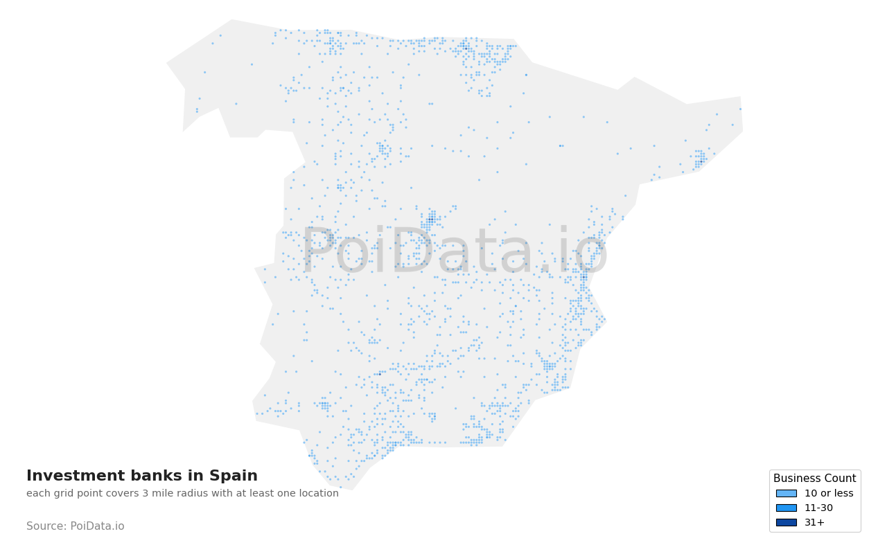 Investment bank density map for Spain