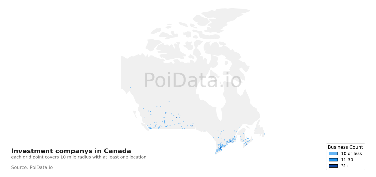 Investment company density map for Canada