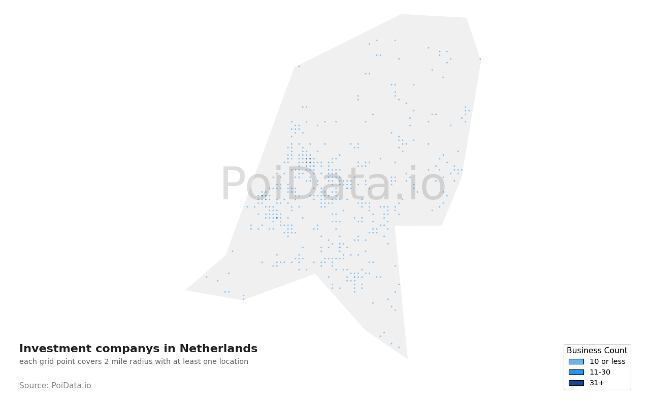 Investment company density map for Netherlands