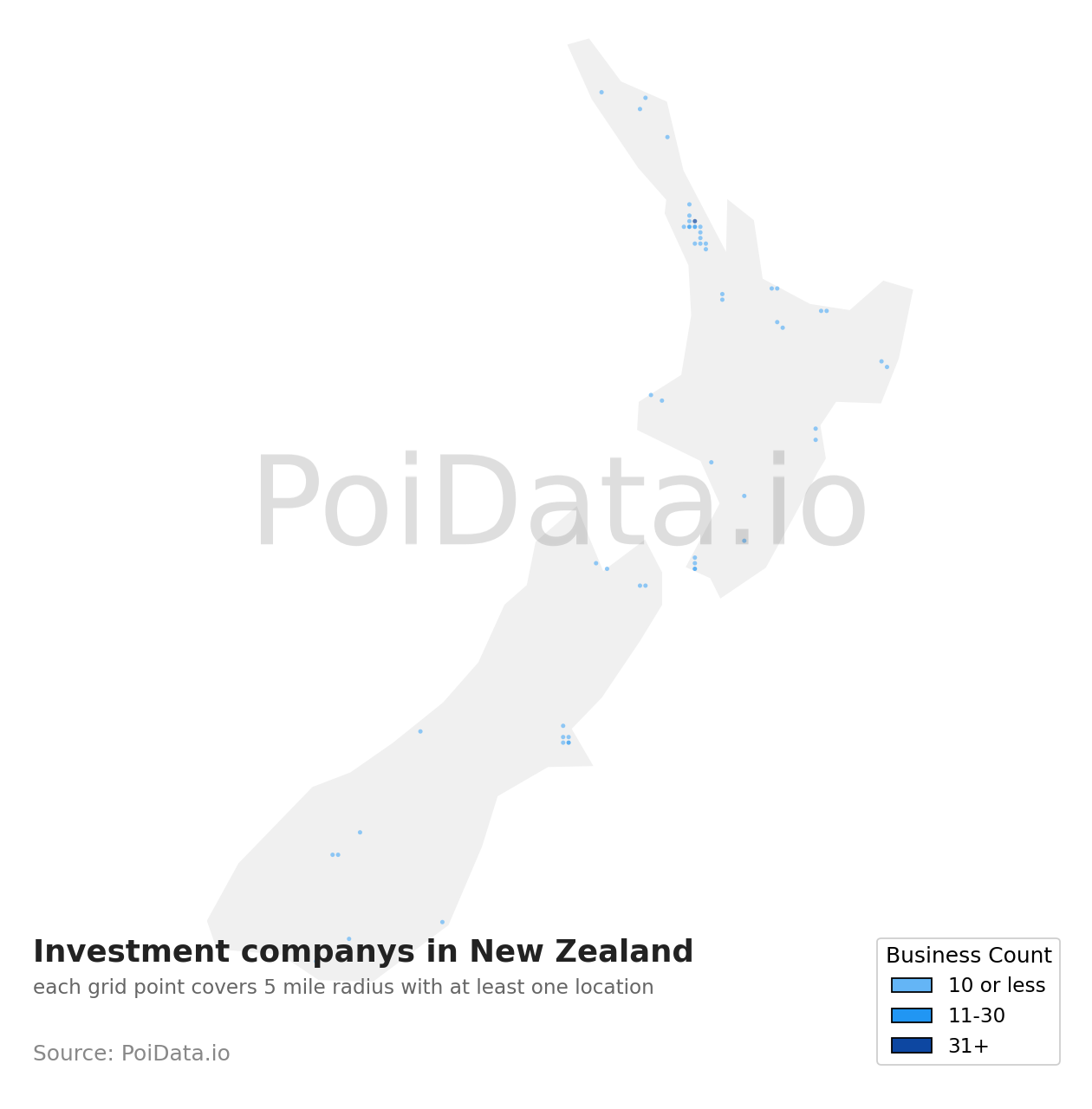 Investment company density map for New Zealand
