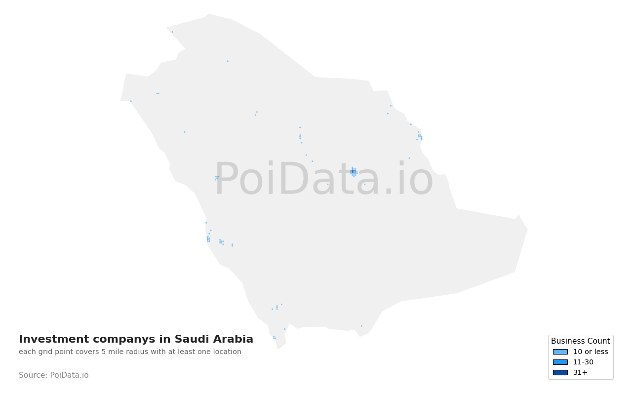 Investment company density map for Saudi Arabia