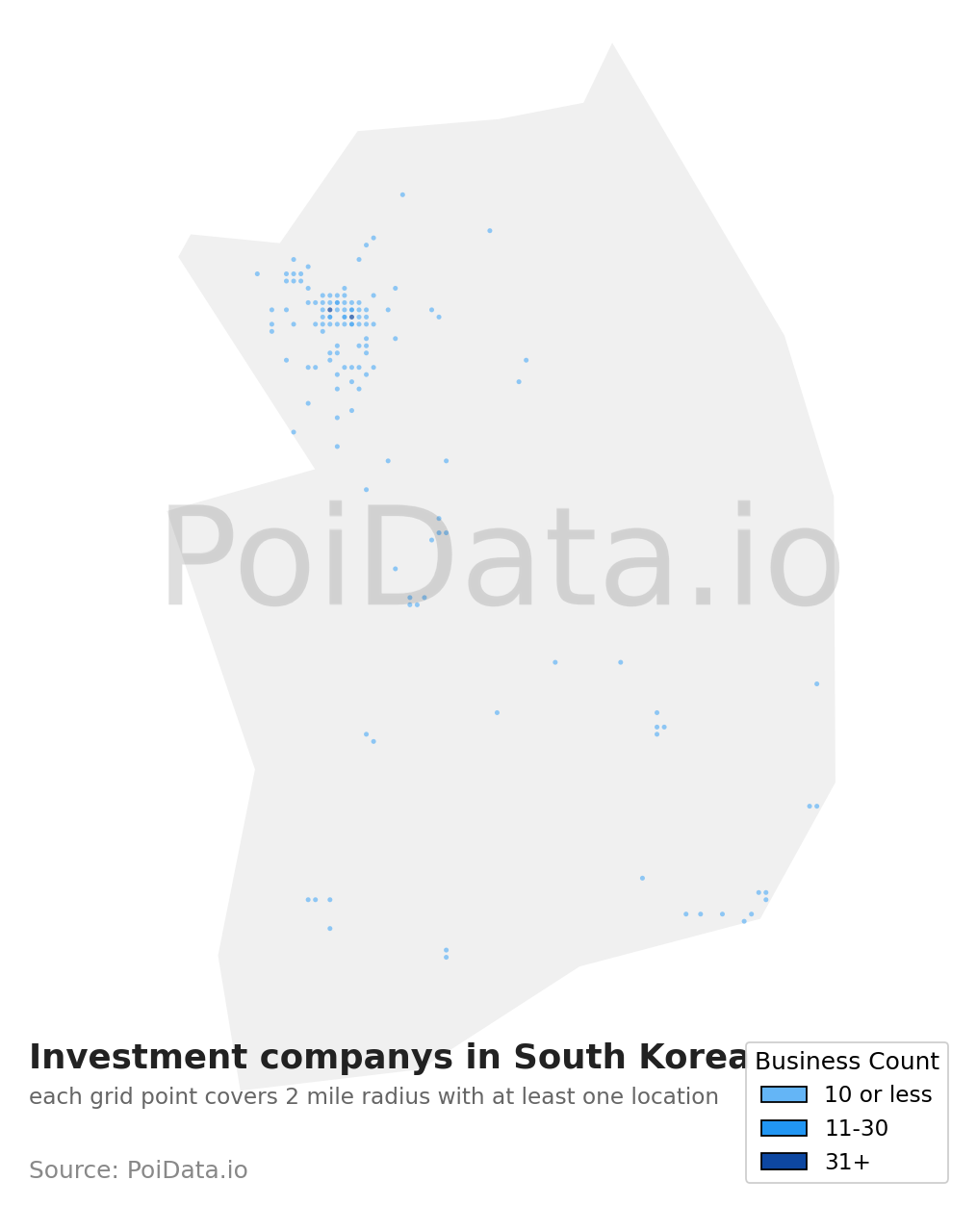 Investment company density map for South Korea