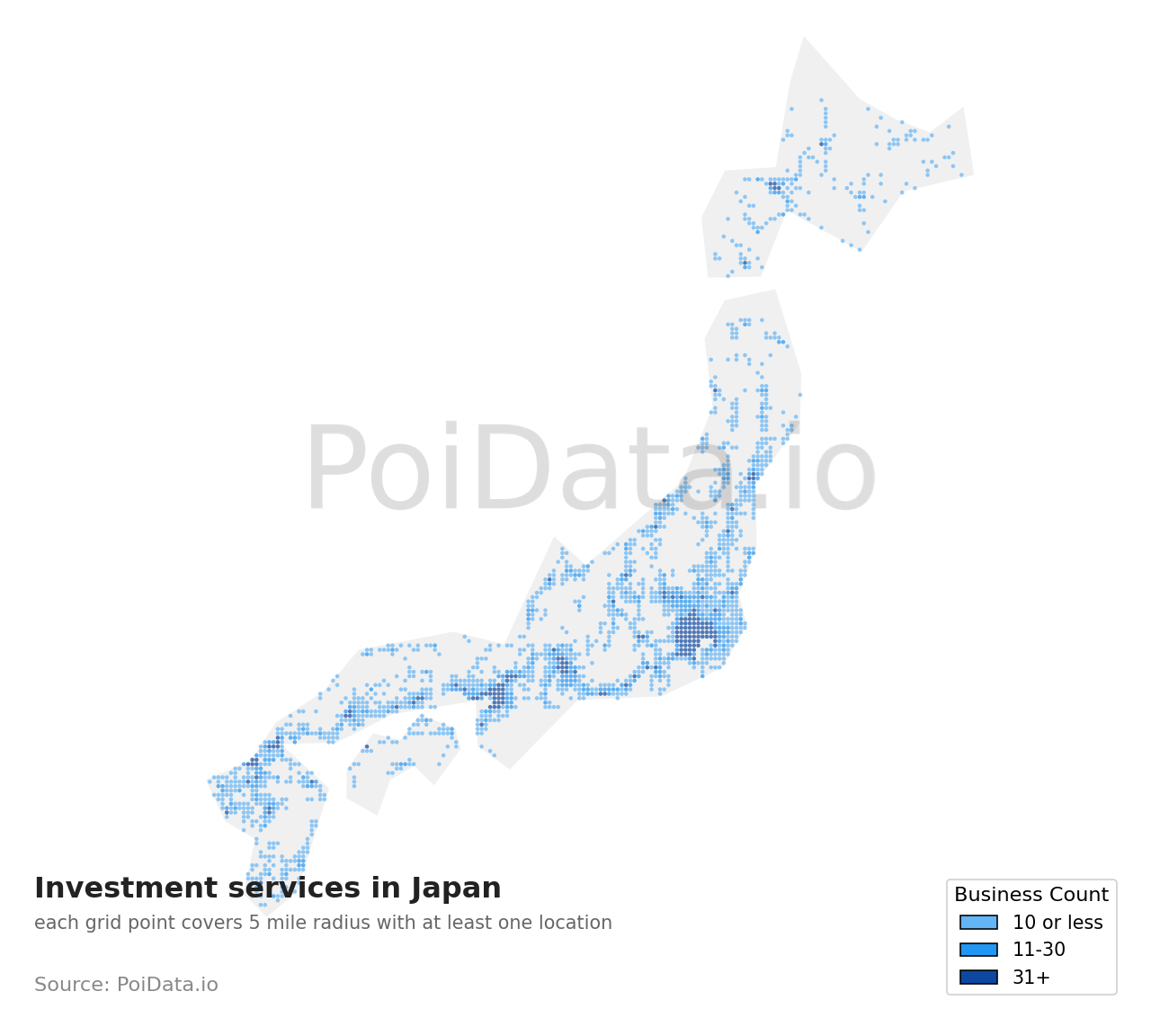 Investment service density map for Japan