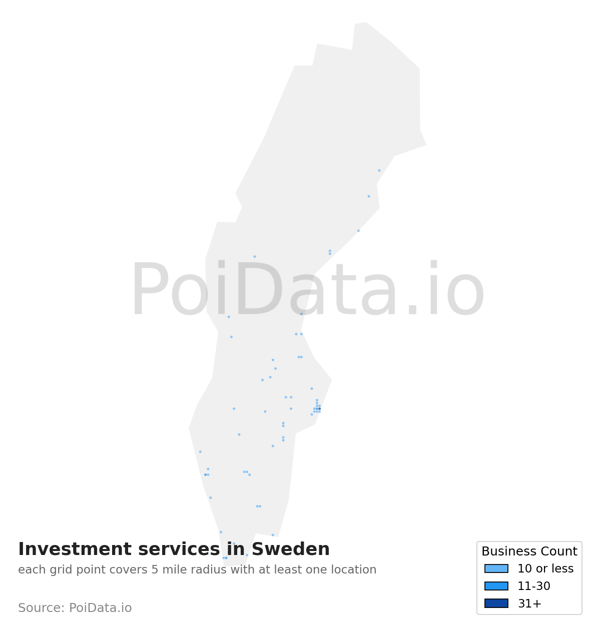 Investment service density map for Sweden