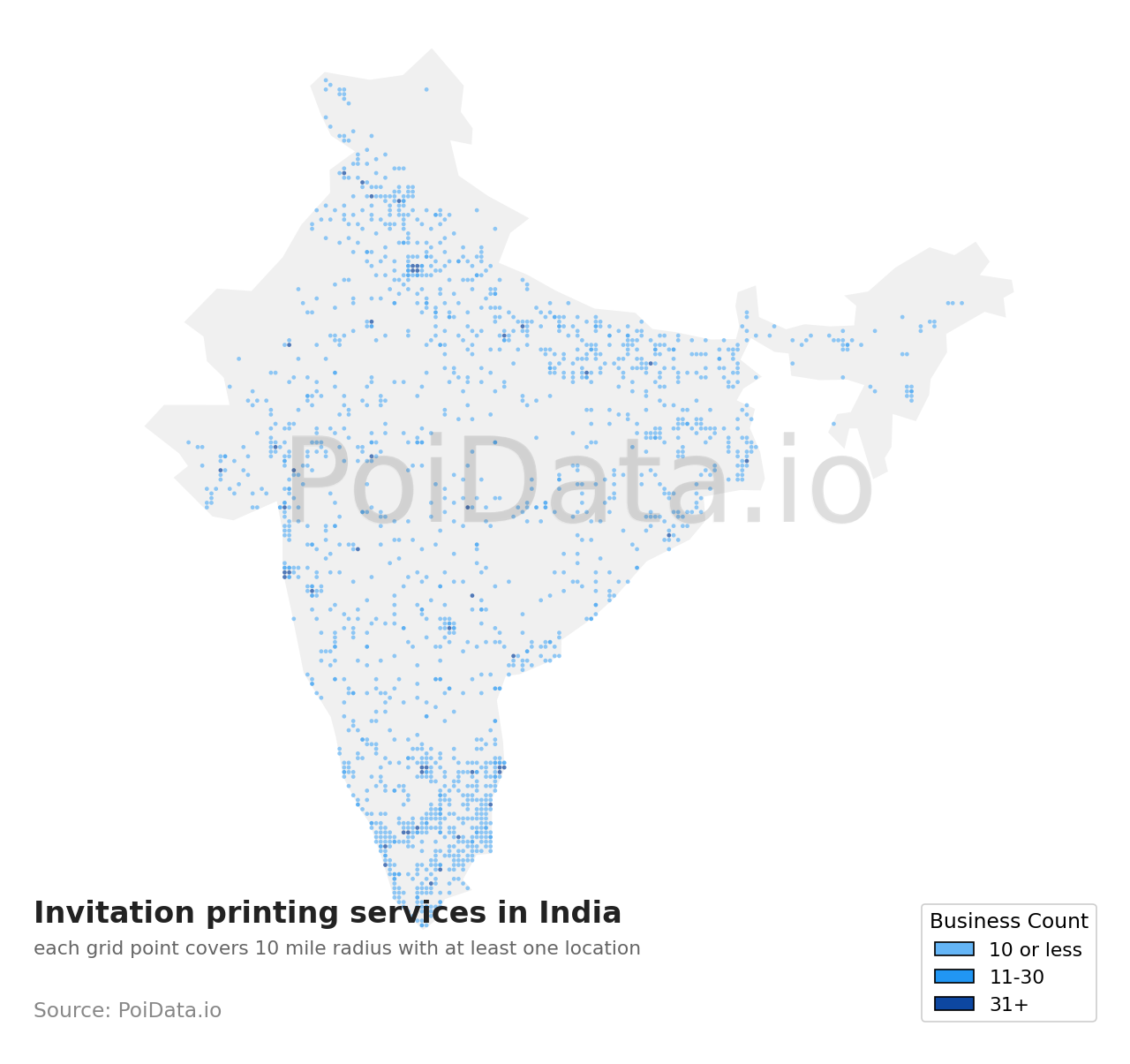 Invitation printing service density map for India