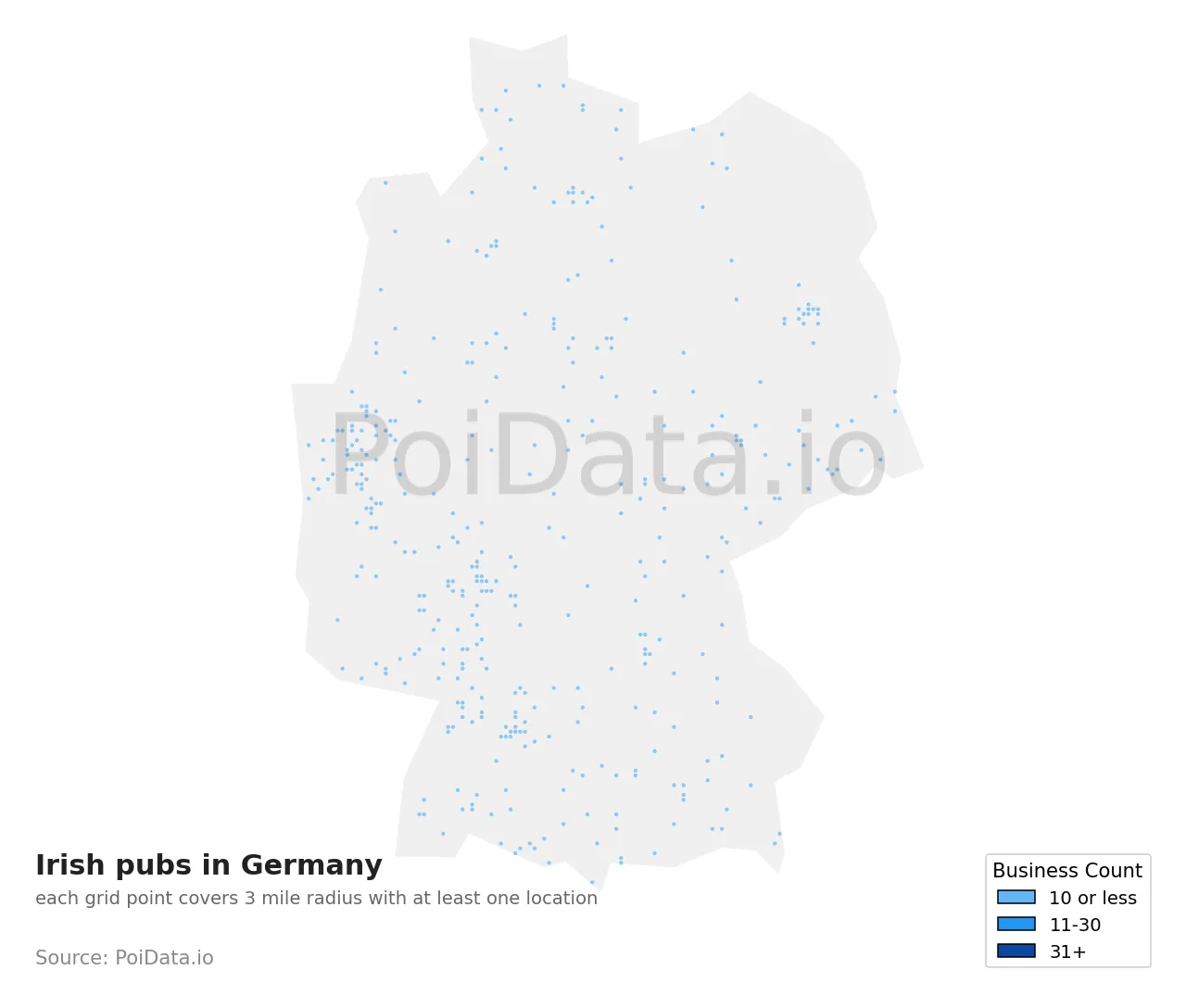 Irish pub density map for Germany