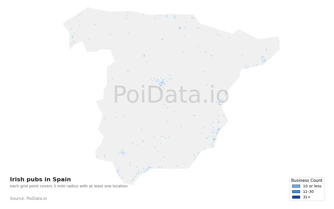 Irish pub density map for Spain