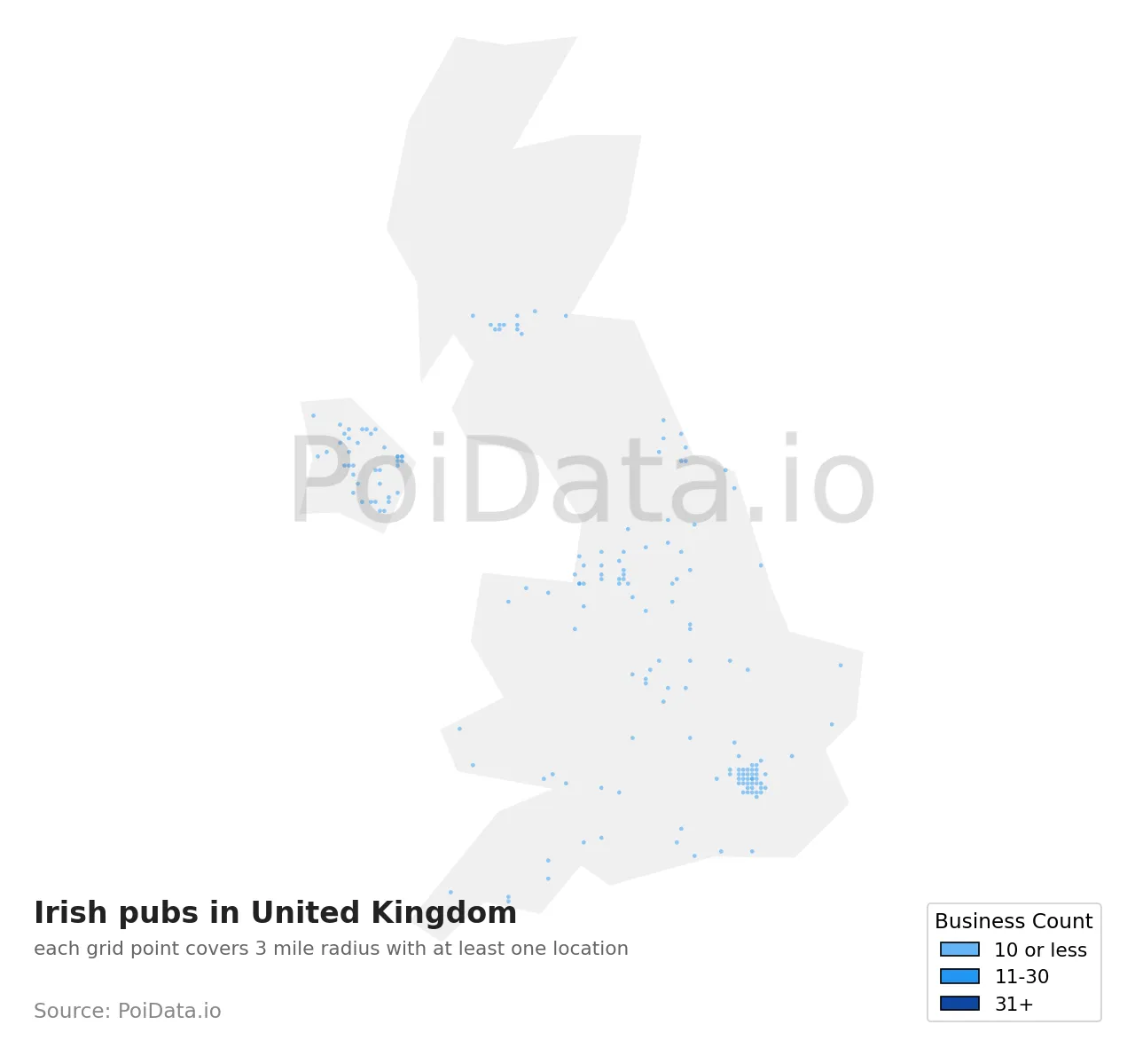 Irish pub density map for United Kingdom