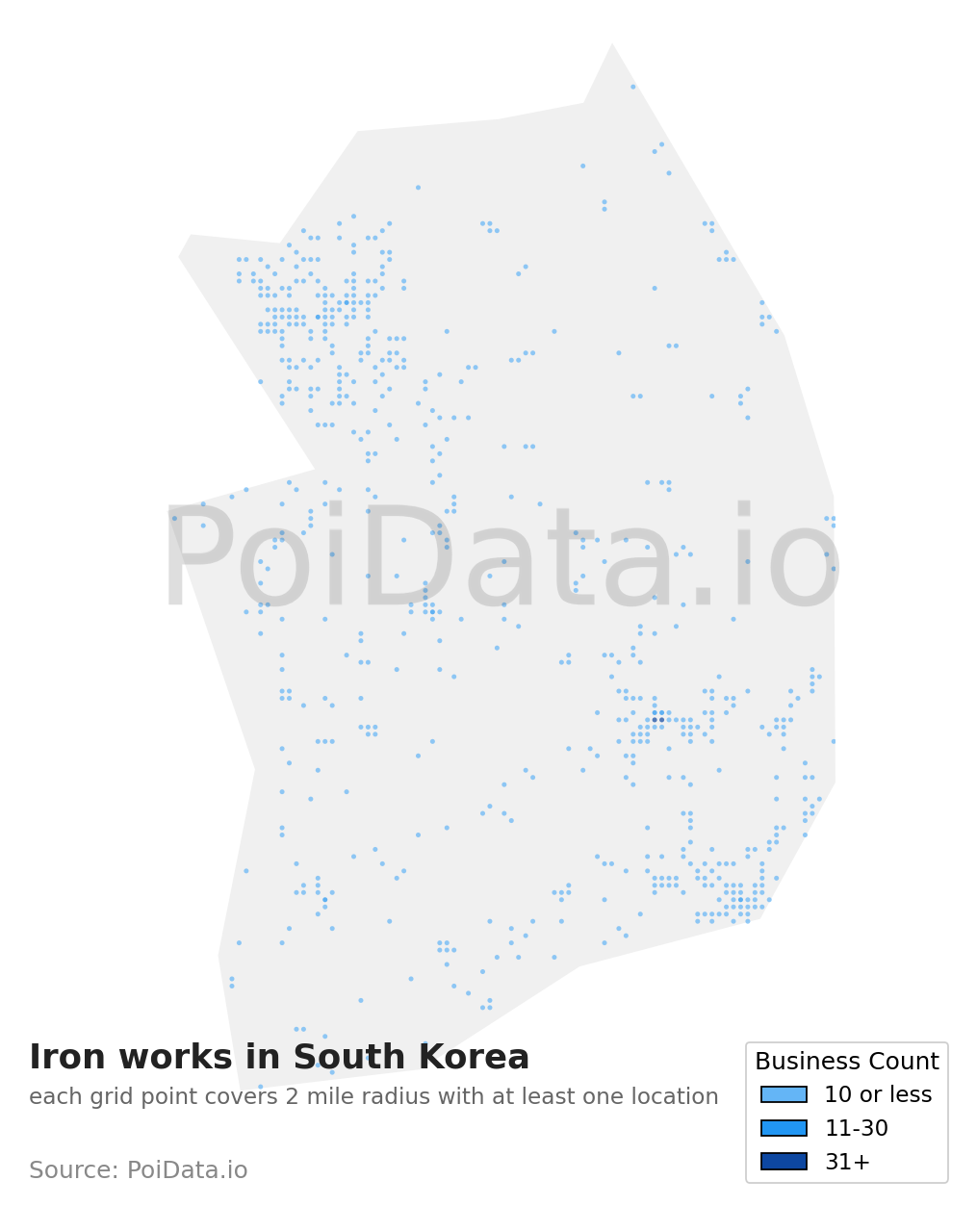 Iron works density map for South Korea