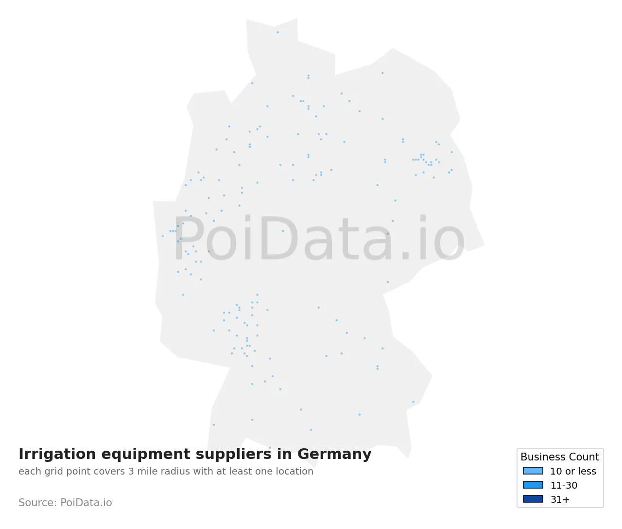 Irrigation equipment supplier density map for Germany