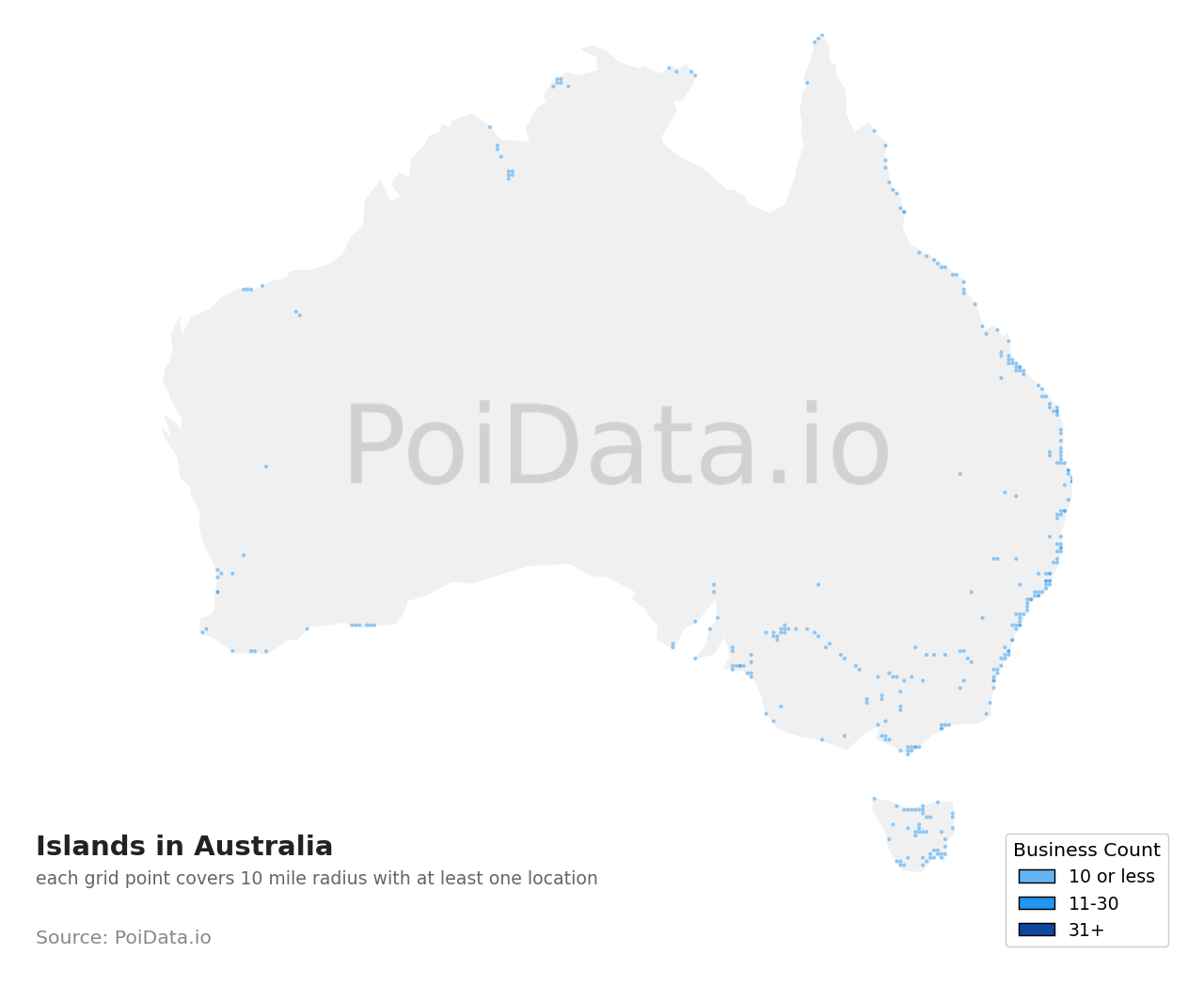 Island density map for Australia