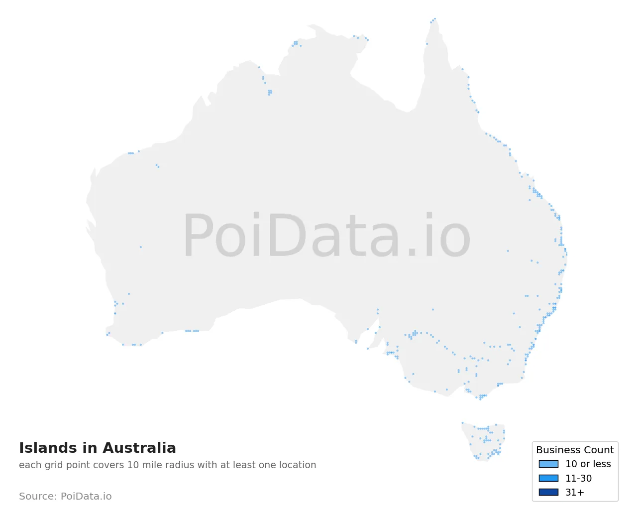 Island density map for Australia